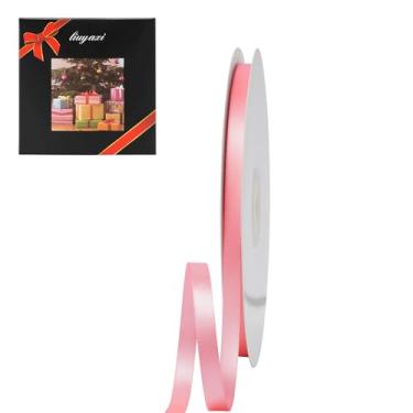 Imagem de Fita de cetim rosa com face dupla de cor lisa 0,6 cm x 50 metros, fitas perfeitas para artesanato, decoração de casamento, fabricação de laços, costura, embalagem de presente e mais