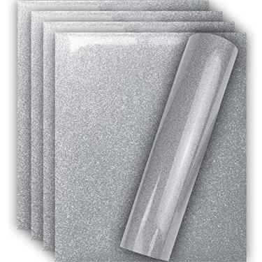 Imagem de Tvinyl Warehouse Vinil de transferência de calor HTV com glitter prateado para camiseta, 30,5 x 25,4 cm (5 folhas)