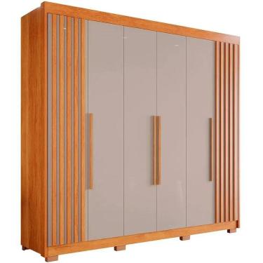 Imagem de Guarda Roupa Granada Casal 6 Portas 6 Gavetas Ripado Salleto Cor Cinamomo Off White