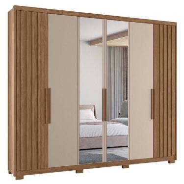 Imagem de Guarda Roupa Casal Espelho 6P 260 cm Araguaia Freijo Off White Moval, 