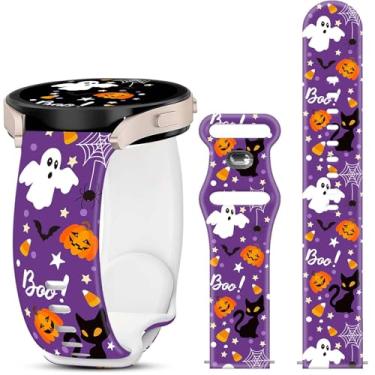 Imagem de Strenme Compatível com pulseira de relógio Samsung Galaxy Watch7/6/5/5 Pro/4/3/6 Classic/4 Classic/Active 2/Active, pulseira de substituição para gato de Halloween de 20 mm para Samsung Galaxy 40 mm