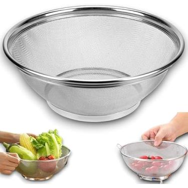 Imagem de Cesta Escorredor de arroz 25 cm inox multiuso; malha fina; Peneira para lavagem Multiuso; Utensílio Cozinha Lavar alimentos