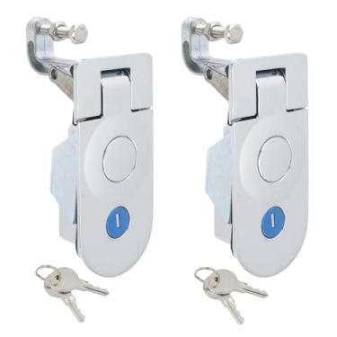 Imagem de Mewutal 2 travas de compressão com botão de pressão prata revestido a pó de aço carbono RV fechaduras de porta com chaves, travas de alavanca grandes seladas para serviço pesado, reboques (prata)