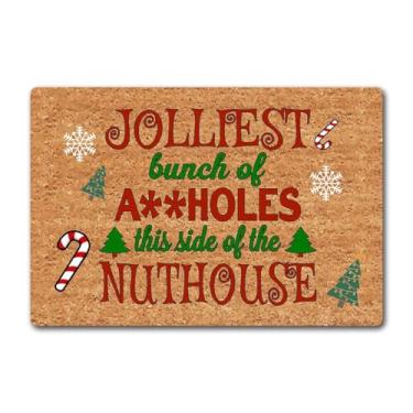 Imagem de Capacho engraçado de boas-vindas para entrada, tapetes de varanda de entrada mais alegre bando de idiotas capacho de Natal personalizado engraçado decoração de casa tapete antiderrapante novidade
