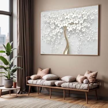 Imagem de Quadro com Moldura Sala Quarto Arvore Branca Decorativo Horizontal Grande Hall