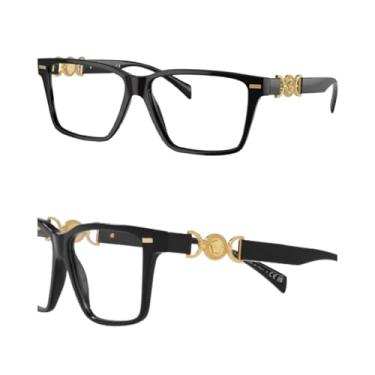 Imagem de Versace VE3335 Medusa Armação retangular para óculos com kit de óculos de luxo eSHADES, Preto (56 mm), 56 mm