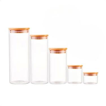 Imagem de Conjunto 5 Potes de Vidro Borossilicato com Tampa de Bambu Herméticos entre 2000ML e 250ML