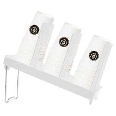 Imagem de Suporte de copo e tampa, dispensador de copo e tampa com suporte, organizador de copo de café de plástico com 3 compartimentos, dispensador de xícara de café descartável para acessórios de cafeteria