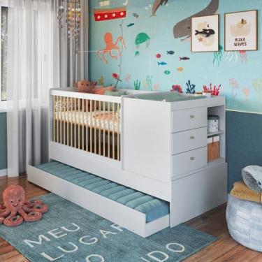 Imagem de Berço Bebê Multifuncional 3 Gavetas com Cama Auxiliar Branco - Complet