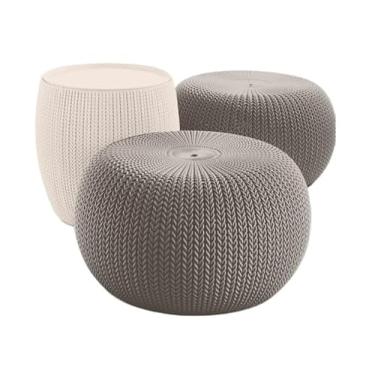 Imagem de Keter Conjunto Cozy Seat Keter – 2 Pufes + 1 Mesa Baú com Textura Tricô
