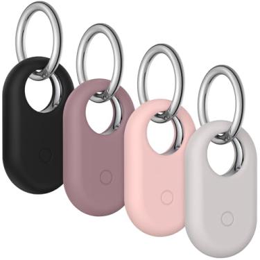 Imagem de Pacote com 4 capas para Samsung Galaxy SmartTag2, capa de silicone macio com chaveiro, capa protetora antiperda resistente a arranhões, acessório para Galaxy Smart tag2 (preto + violeta fumê + luz das