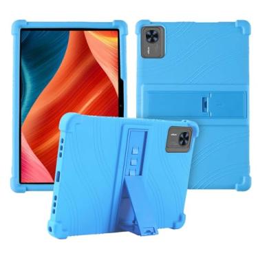 Imagem de Capa para tablet DOOGEE T36 de 12 polegadas, capa protetora de silicone macio, adequada para crianças, suporte ajustável, 4 cantos, à prova de choque, azul celeste