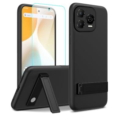 Imagem de Nijiadi Capa de telefone compatível com BLU Bold k20 com protetor de tela de vidro, [3 formas de suporte] Capa protetora de silicone TPU à prova de choque de metal para BLU Bold k20 - preta