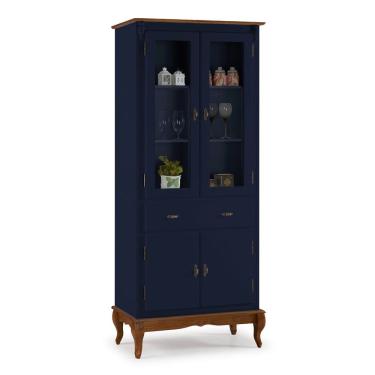 Imagem de Cristaleira 4 Portas 2 Prateleiras 1 Gaveta e Pés Luiz XV 60308 Linz Móveis - Azul Petróleo/Imbuia Glazer