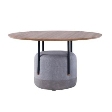 Imagem de Mesa Jantar Redonda 1,4m Base Metal Estofada Tampo 100% MDF - Casa Lar