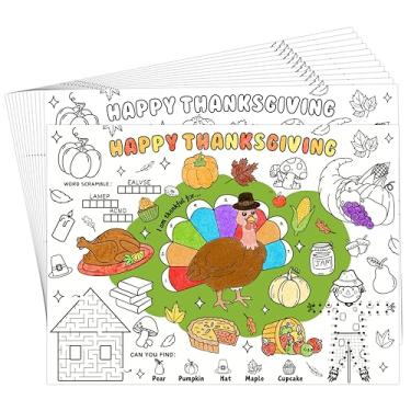 Imagem de 45 peças de jogo americano de colorir de Ação de Graças para crianças, cartaz descartável para colorir, presentes de outono e outono, atividades escolares para sala de aula, tapetes de mesa de papel