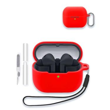 Imagem de Capa para Samsung Galaxy Buds 3 FE (2025) Fones de ouvido Bluetooth sem fio, capa protetora de silicone macio WUNIAK portátil resistente a arranhões com kit de limpeza, mosquetão e cordão, vermelha