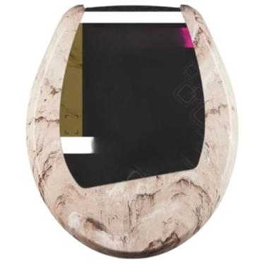 Imagem de Assento SanitáRio Almofadado Com Estampa De MáRmore | Tampa Oval Universal Macia E ConfortáVel (Bege Marmorizado)