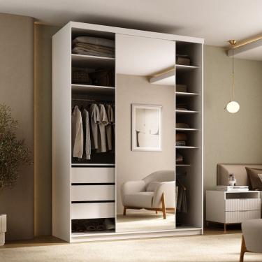 Imagem de Closet Solteiro 100% Mdf 139cm com 1 Porta Espelho 3 Gavetas Sion Branco