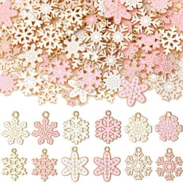 Imagem de Pingentes de Natal Misdary, 100 peças, rosa, floco de neve, liga, faça