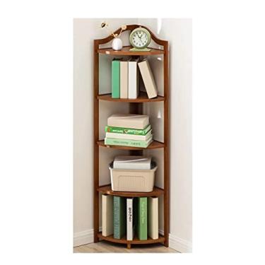 Imagem de Prateleira de canto para armazenamento de chão para sala de estar, quarto, cozinha, varanda, estante de livros que economiza espaço (marrom, 5 camadas)