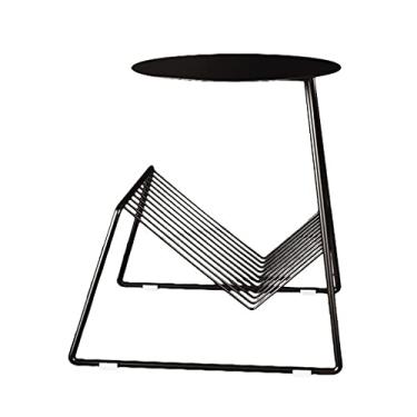 Imagem de Mesa lateral de sofá de metal pequena mesa de centro branca armazenamento de revista lazer mesa lateral mesa de canto (cor: cinza, tamanho: 50 * 50 * 60 cm) (D 45 * 45 * 60 cm)