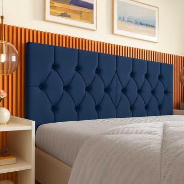 Imagem de Cabeceira Estofada Box Queen Capitonê,160x54cm, Suede, Moderno, com Fixação na Parede (AZUL)