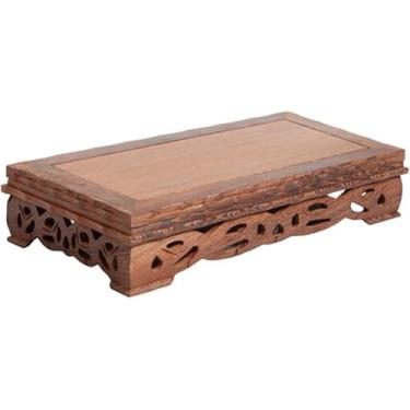 Imagem de Suporte De Pedestal De Madeira Riser Altar Prateleira Santuário Retângulo Mesa Budista Mão Esculpida Base De Exibição De Piso Para Vaso Planta Bruxaria Estátuas Suporte Min, Brown, Size S