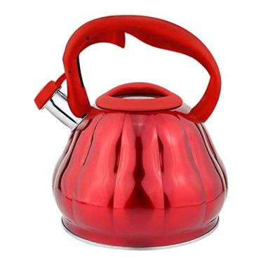 Imagem de Chaleira de aço inoxidável, grande capacidade, assobio, fervura, gás, elétrica, chaleira colorida de fogão de indução 3L bonita, para casa, escritório, exterior (vermelho)