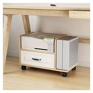 Imagem de URGDWEKJY Suporte de impressora multifuncional com gaveta de armazenamento, impressora sob a mesa e carrinho de CPU, prateleira de madeira para escritório doméstico, suporte de impressora de 2 níveis