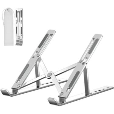 Imagem de Suporte para Notebook e Tablet em Alumínio Resistente Apoio Mesa em Metal Articulado Dobrável Ajustável com Altura Regulável Portátil Base para Laptop (PRATA)