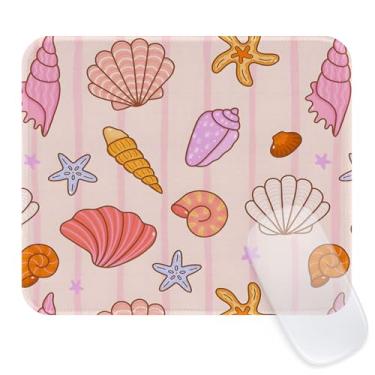 Imagem de Seorsok Tapete de mouse fofo com conchas e conchas, mouse pads texturizados premium para laptop de escritório, tapetes de mouse quadrados laváveis fofos com bordas costuradas estendidas base de