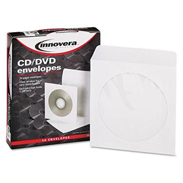 Imagem de Innovera Envelopes de CD/DVD, janela transparente, capacidade para 1 disco, branco, pacote com 50