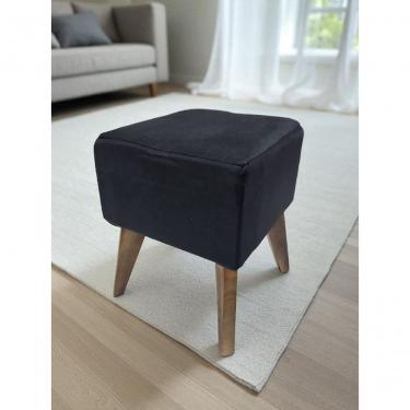 Imagem de Puff Banqueta Quadrada Suede Banco Decorativo Pés Madeira Preto