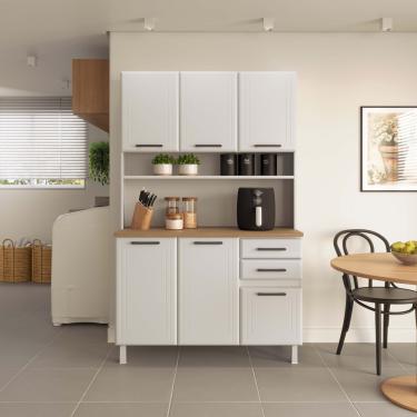 Imagem de Cozinha Compacta 6 Portas 2 Gavetas com Tampo Liz Telasul - Carvalho com Branco