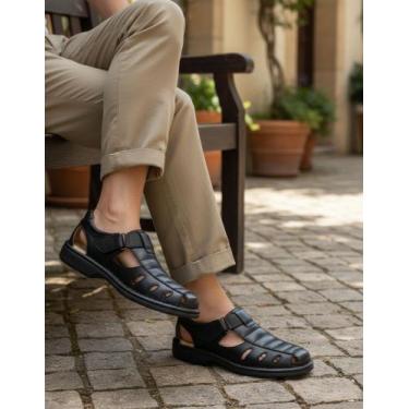 Imagem de Sandália Masculino Ortopédico Anti Stress Couro De Carneiro182 - Pisad