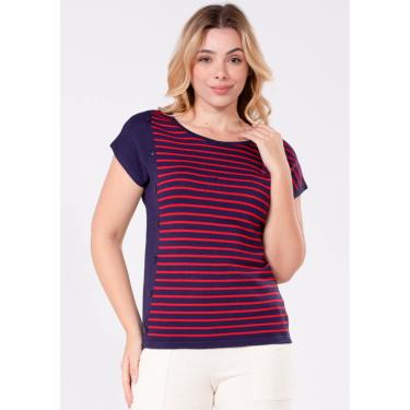 Imagem de Blusa Manga japonesa Pau a Pique Modal Listrada Marinho/Groselha