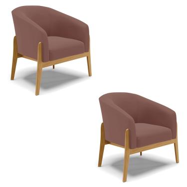 Imagem de Poltrona Decorativa Base de Madeira kit 2 Stella Veludo Rosê D03 - D'Rossi