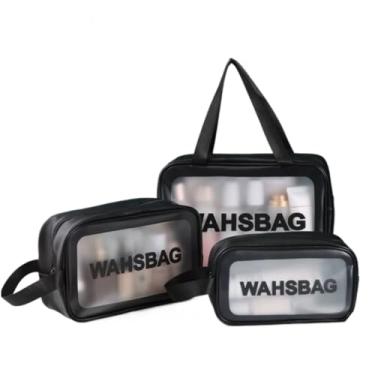 Imagem de Necessaire Viagem Banheiro, Kit 3 Necessaire Maquiagem Feminina Transparente(PRETO -B32418)