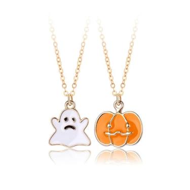 Imagem de Kokoma Colar feminino com pingente de Halloween esmaltado, fantasma, abóbora, corrente ajustável, empilhável, fantasia de Halloween, bijuteria moderna