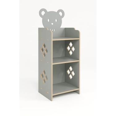 Imagem de Mesa de Cabeceira com Prateleira e Design de Urso em MDF para Quarto e Decoração(Gianduia)