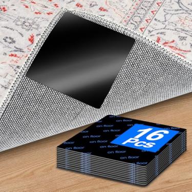 Imagem de Prendedores e fita de carpete premium – 16 peças de almofadas antiderrapantes quadradas para tapetes de área, 9 cm, evitam ondulações e deslizamentos, ideais para pisos de madeira, azulejo, mármore e