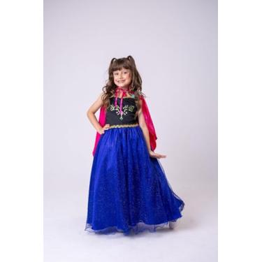 Imagem de Vestido de Princesa Ana Frozen, Azul Royal com Corpete Preto e Detalhes Bordados, com Capa Rosa (BR, Idade, 12 Anos, Azul Royal)