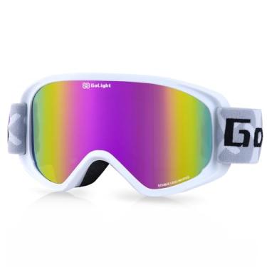 Imagem de GoLight Óculos de esqui, óculos de snowboard para homens e mulheres, lentes cilíndricas antiembaçamento 100% de proteção UV OTG, para snowmobile esqui, patinação, armação branca, violeta Revo, YG-99