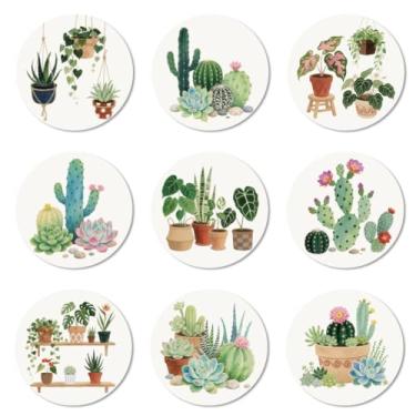 Imagem de ANATTASOUL Conjunto de 9 porta-copos de madeira com padrão de planta suculenta, presente de inauguração de casa redonda a granel para casa nova, proteção de mesa de centro decorativa de 9,9 cm para
