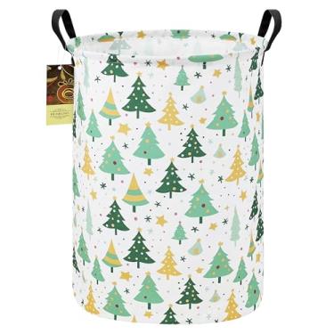 Imagem de HUNRUNG Cesto de lavanderia, cesta de armazenamento leve de tecido de lona grande organizador de brinquedos roupas sujas dobrável à prova d'água para dormitórios universitários (árvore de Natal