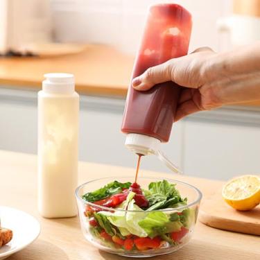 Imagem de Garrafa de espremer condimento com tampa de plástico espremedor, garrafas de plástico transparente flexível para molhos para pastas ou condimentos (300 ml)