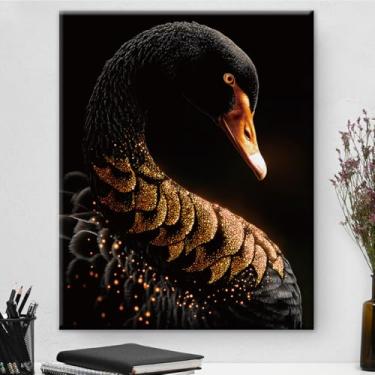 Imagem de Pôster de arte de parede em tela estética de animal preto e dourado - decoração de parede em ouro preto para sala de estar, dormitório, quarto, moldura de 20 x 25 cm