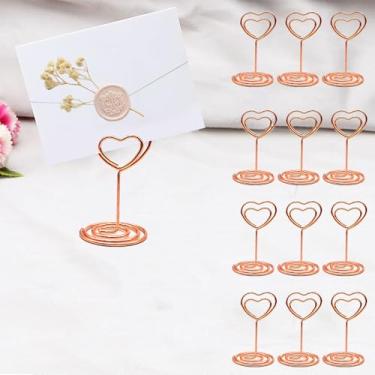 Imagem de 12 porta-números de mesa, porta-cartões de lugar, porta-cartões de mesa pequenos, porta-cartões de visita, porta-fotos de arame para recepção de casamento, festa de aniversário, ouro rosa