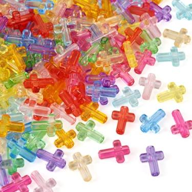 Imagem de 200 peças de pingente de cruz de acrílico 10 cores pingentes de cruz transparente colorido cor doce de plástico crucifixo contas de pônei para colar faça você mesmo, pulseira, brincos, suprimentos